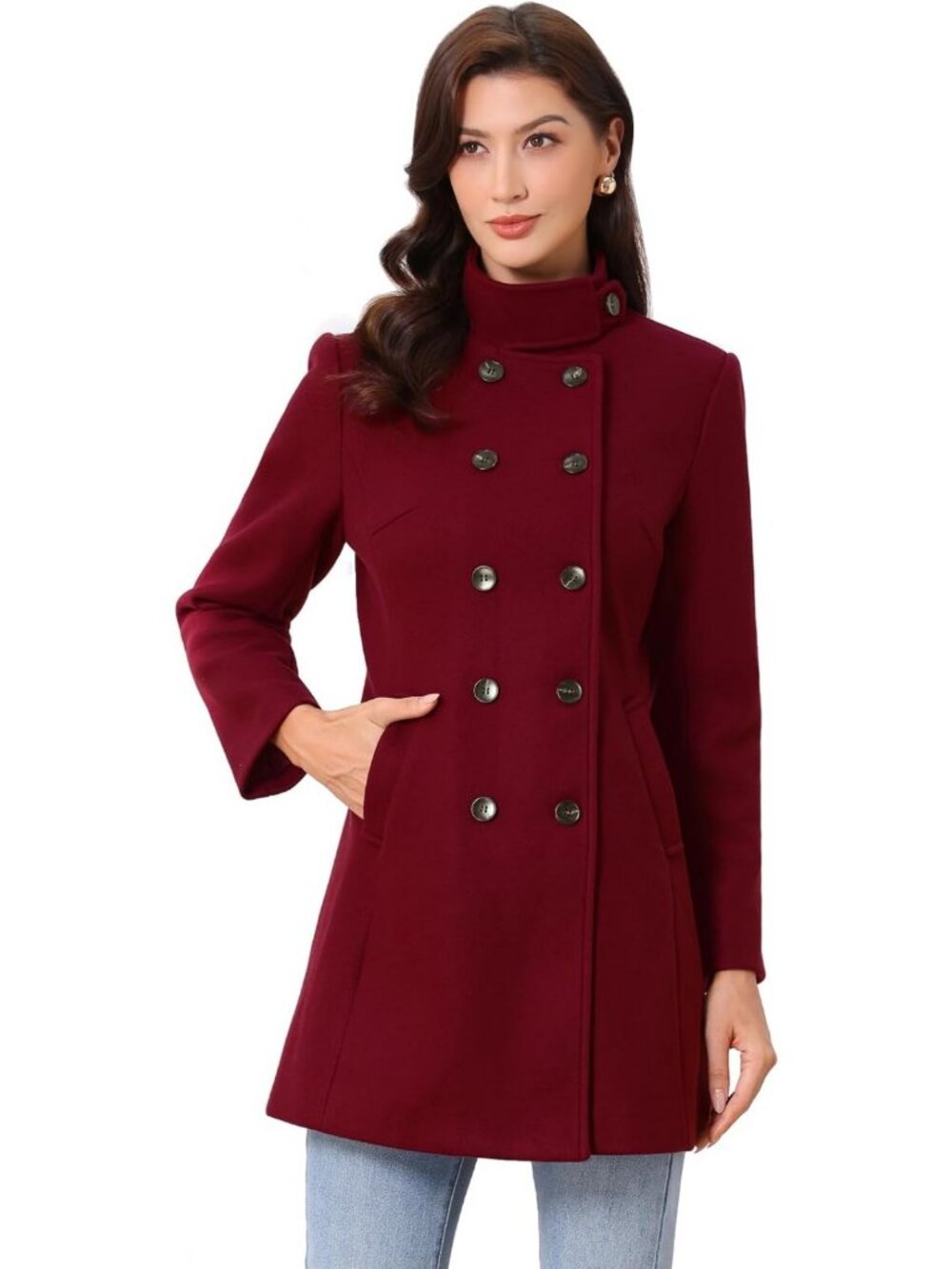Casual Winter Trench Coat for Women - Stand Collar Peacoat, Stylish Outerwear